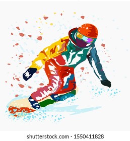 snowboarder winter rides from the slope