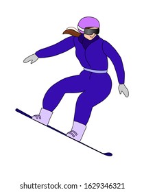 snowboarder woman. Colorful illustration, girl on a board. Elegant outfit. Winter sport.