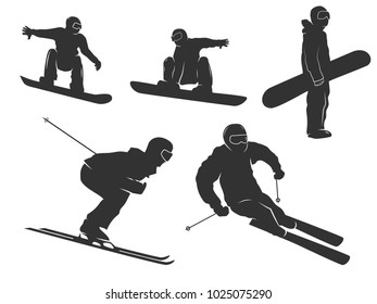 Snowboarders isolated on white background.Vector illustration.