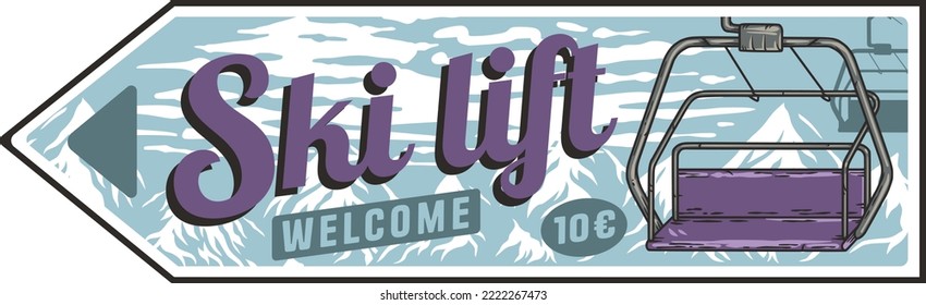 Snowboarders on a ski lift. Winter activ sports. Snowboarding and downhill skiing in a horizontal poster