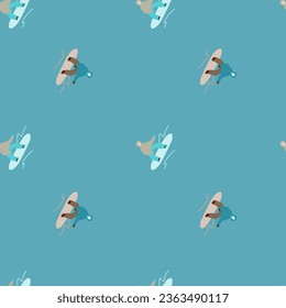 Snowboarders on the slope. Winter sports seamless pattern. For fabric design, textile print, wrapping paper, cover. Vector illustration