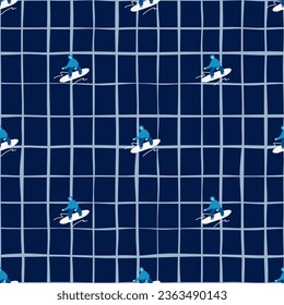 Snowboarders on the slope. Winter sports seamless pattern. For fabric design, textile print, wrapping paper, cover. Vector illustration