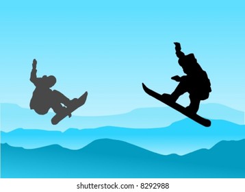 snowboarders over the mountains