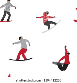 Snowboarders seamless pattern