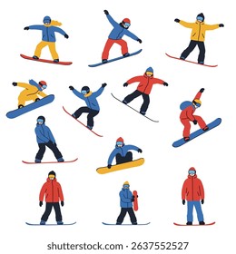 Snowboarders winter sport recreation activity lifestyle set