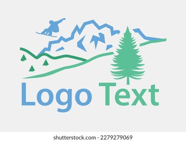 Snowboarding adventure in the mountains logo concept