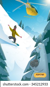 Snowboarding with bear