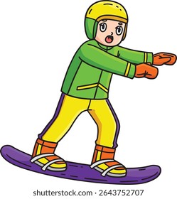 Snowboarding Boy Balancing Cartoon Colored Clipart