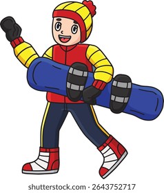 Snowboarding Boy Carrying Snowboard Clipart 