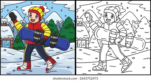 Snowboarding Boy Carrying Snowboard Illustration 