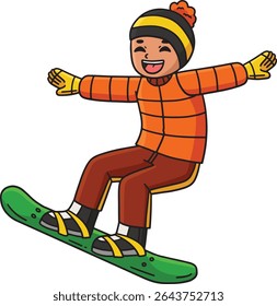 Snowboarding Boy Gliding with Snowboard Clipart 