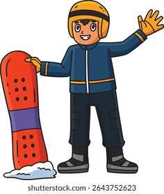 Snowboarding Boy Holding Snowboard Cartoon Clipart