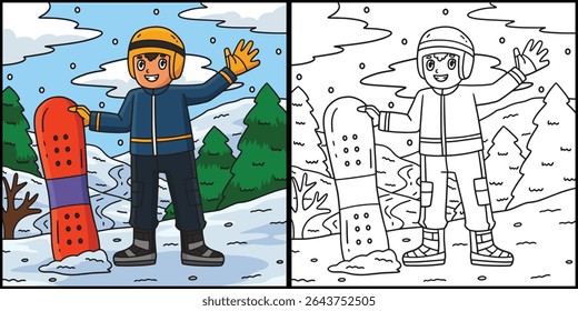 Snowboarding Boy Holding a Snowboard Illustration 
