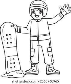 Snowboarding Boy Holding a Snowboard Isolated 