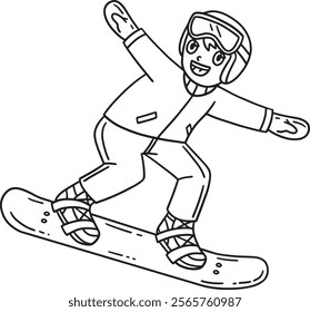 Snowboarding Boy making a Leap Isolated Coloring 