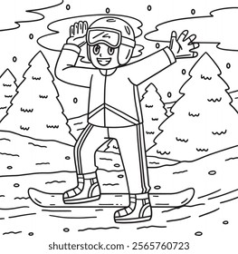 Snowboarding Boy Wearing Goggles Coloring Page 