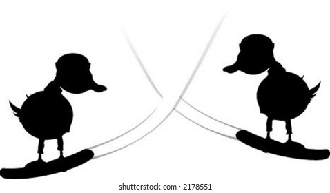 Snowboarding ducks silhouette