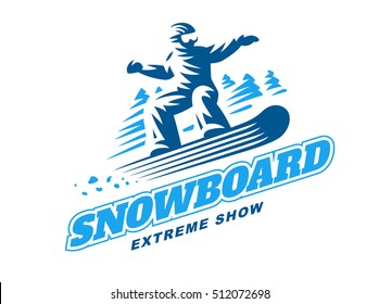 Snowboarding emblem Illustration man on white background