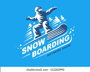 Snowboarding emblem Illustration man on blue background