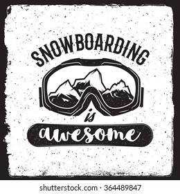 snowboarding emblem. logotype template. outdoor activity symbol with ink stamp texture