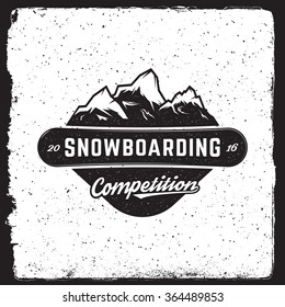 snowboarding emblem. logotype template. outdoor activity symbol with ink stamp texture