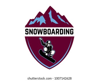 Snowboarding. Emblem with snowboarder. Design element for logo, label, emblem, sign. Vector illustration