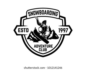 Snowboarding. Emblem with snowboarder. Design element for logo, label, emblem, sign. Vector illustration