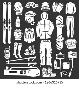 Snowboarding equipment icon set. Simple set of snowboarding equipment vector icons for web design on gray background