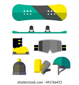 Snowboarding equipment illustration, icons, winter sport