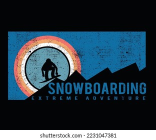 Snowboarding explore at the mountain vector design for t shirt, poster, sticker and others. Mountain vibes colorful illustration print artwork.