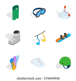 Snowboarding extreme sport icons set. Isometric 3d illustration of 9 snowboarding extreme sport vector icons for web