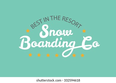 Snowboarding flat linear design style sport vector typography icon, badge set. Winter sport posters with boards for postcard, logotype or banner template.Snow activity team, company, shop logotype set