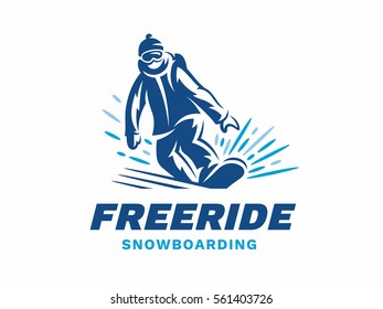 Snowboarding freeride powder logo - vector illustration, emblem design on white background