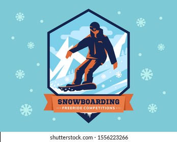 Snowboarding freeride vector emblem, logo design.