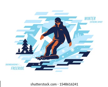 Snowboarding freeride vector modern illustration design on a white background