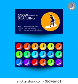 Snowboarding freestyle. Snowboarding logo template. Business card design idea.