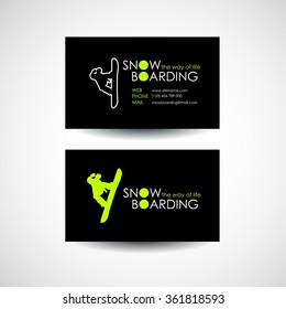 Snowboarding freestyle. snowboarding school. Snowboarding logo template. Business card design idea.