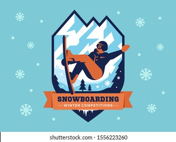 Snowboarding freestyle vector emblem, logo design.