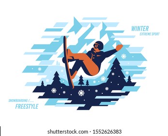 Snowboarding freestyle vector modern illustration design on a white background