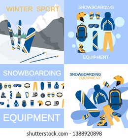 Snowboarding gear banner set. Flat illustration of snowboarding gear vector banner set for web design