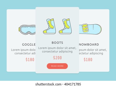 Snowboarding gear shop user interface