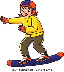 Snowboarding Girl Balancing Cartoon Clipart 