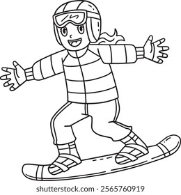Snowboarding Girl Gliding Isolated Coloring Page 