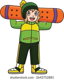 Snowboarding Girl with a Snowboard Cartoon Clipart