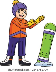 Snowboarding Girl Wearing Gloves Cartoon Clipart 