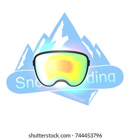 Snowboarding glasses icon on an abstract background.Vector illustration.