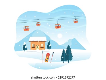 Snowboarding Hand Drawn Cartoon Flat Illustration of People in Winter Outfit Sliding and Jumping with Snowboards at Snowy Mountain Sides or Slopes