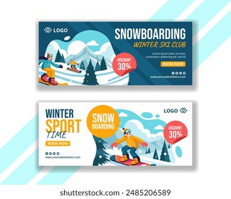 Snowboarding Horizontal Banner Flat Cartoon Hand Drawn Templates Background Illustration