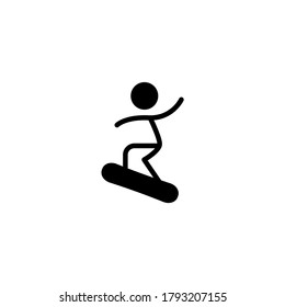 Snowboarding icon in black flat glyph, filled style isolated on white background