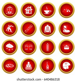 Snowboarding icon red circle set isolated on white background